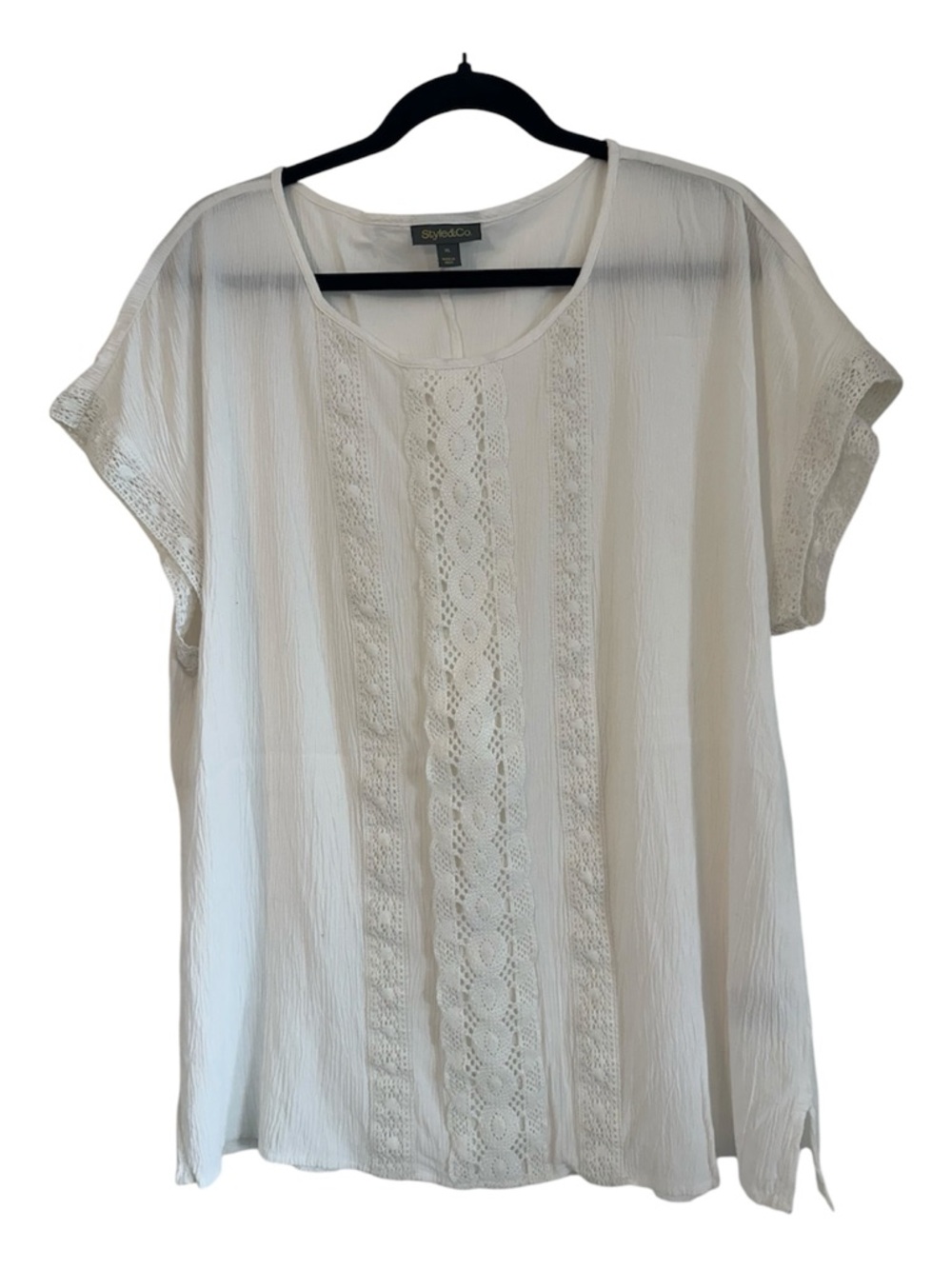 Style & Co. | Boho White Lace Trim Short Sleeve Top / Blouse | Size XL